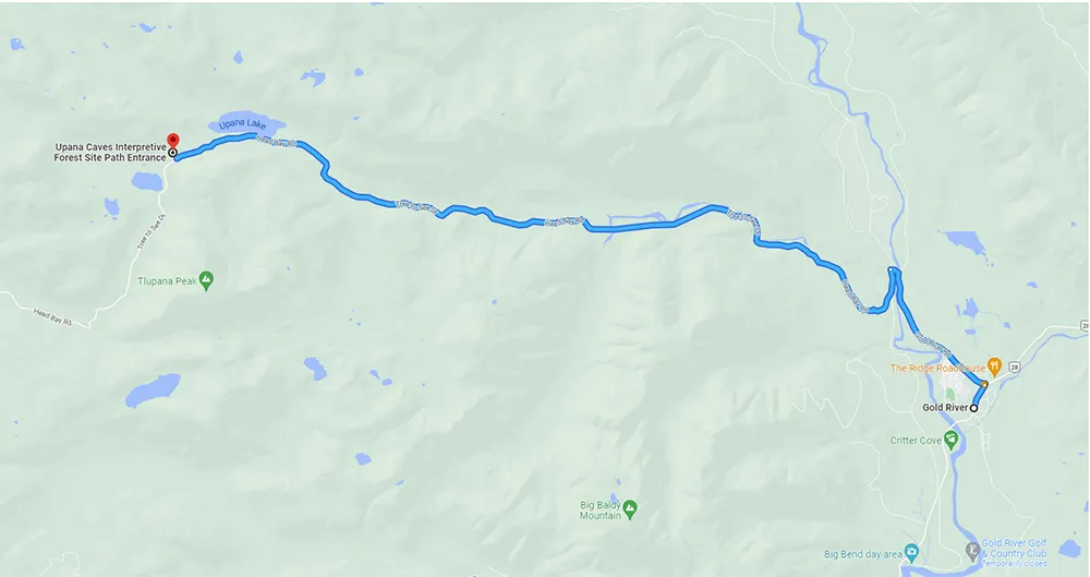 Map of how to get to Upana caves on Vancouver Island