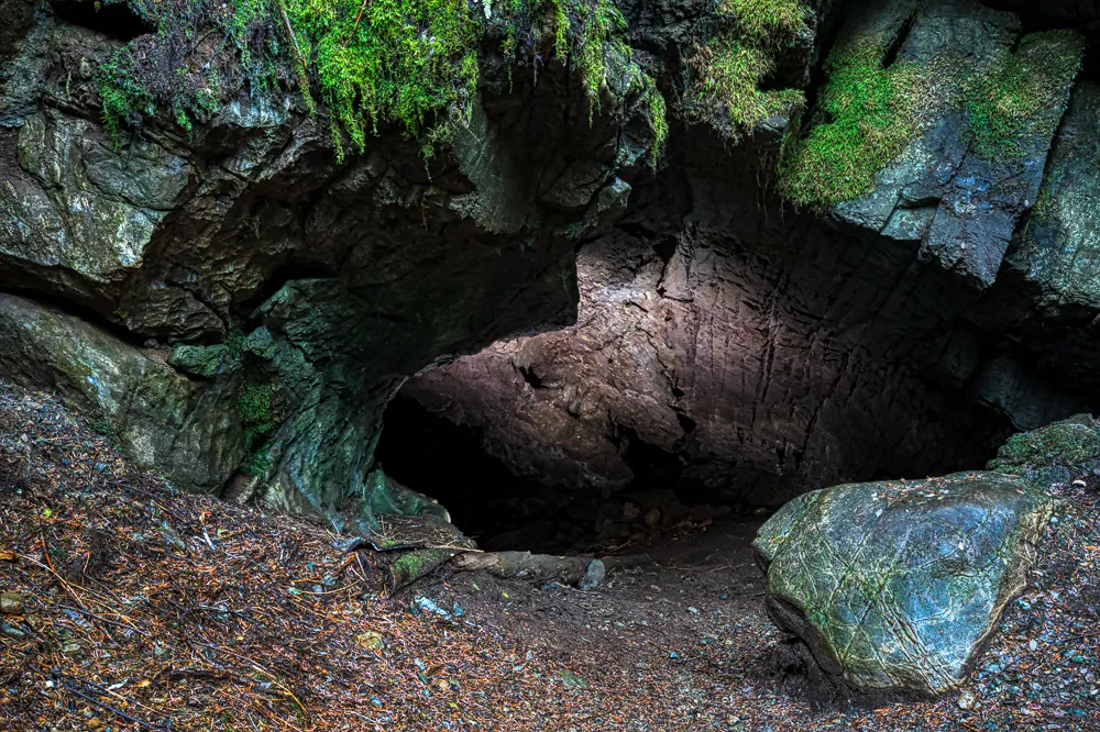 Cave opening at Upana caves on Vancouver Island