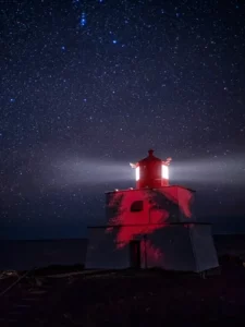 Night photograph of Ucluelet lighthouse loop