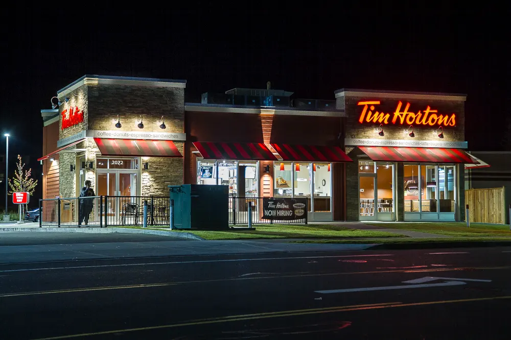 Tim Hortons example of camera settings for night photography