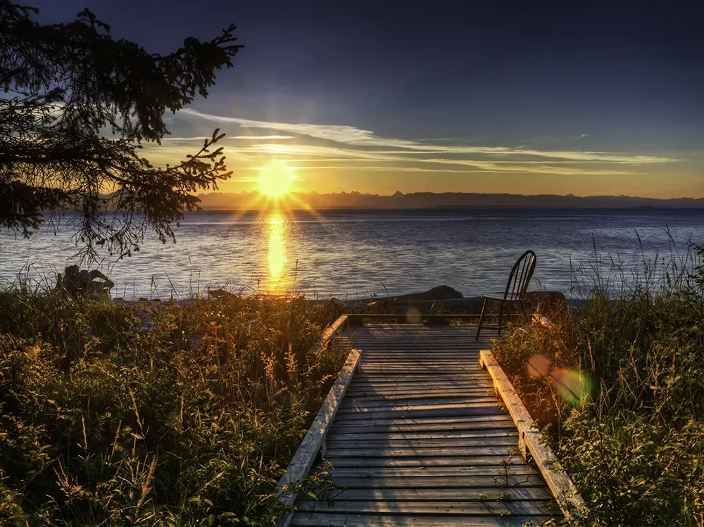 early morning photo of a dock showing Lens flare photography