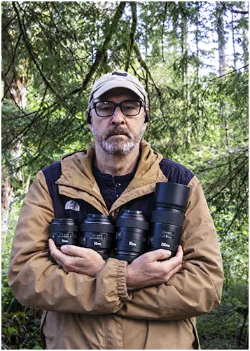 man holding a series of prime lens