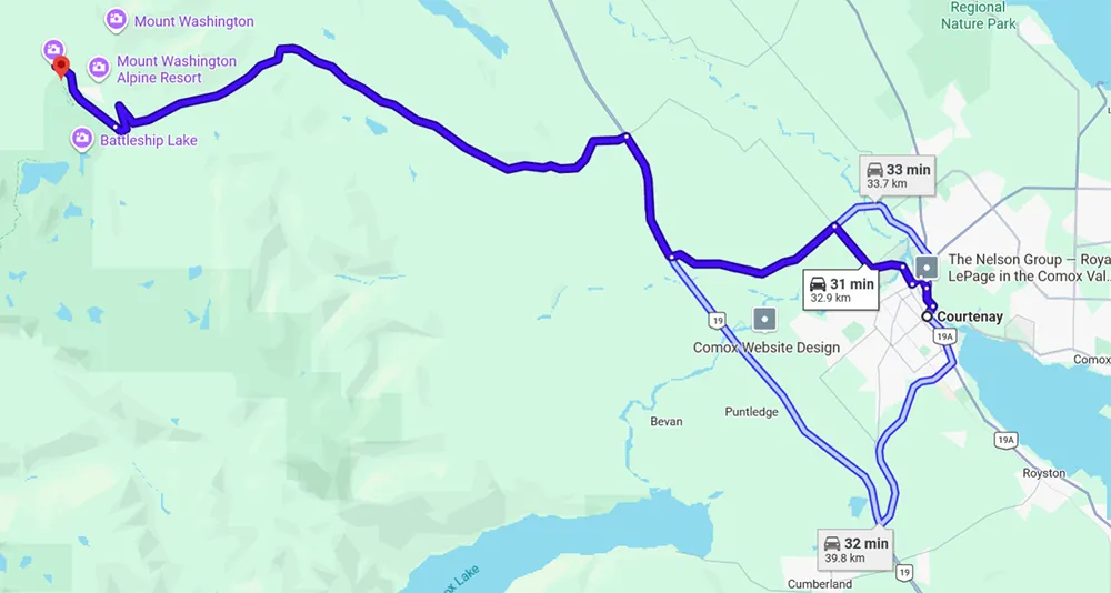 Gogle map on how to get to lake helen mackenzie from courtenay bc